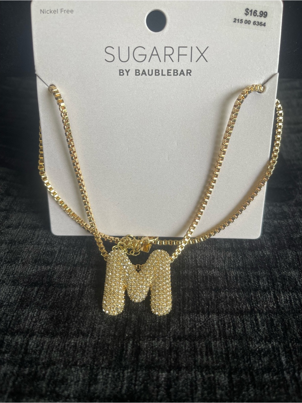 BaubleBar Gold Crystal 'M' Initial Necklace